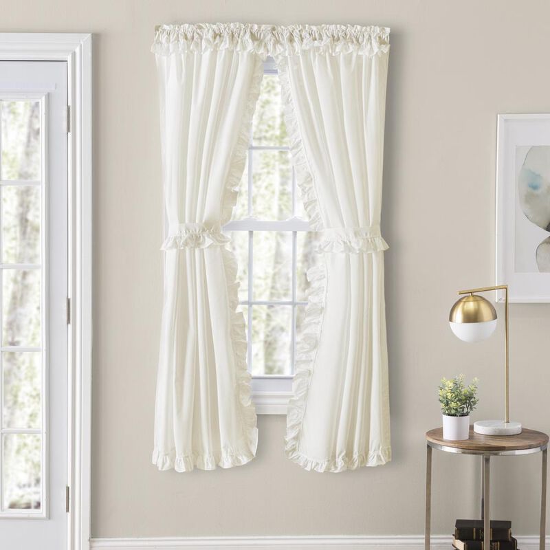 Ellis Home Classic Narrow Ruffle 2-Piece Natural Color Rod Pocket Curtain Panel