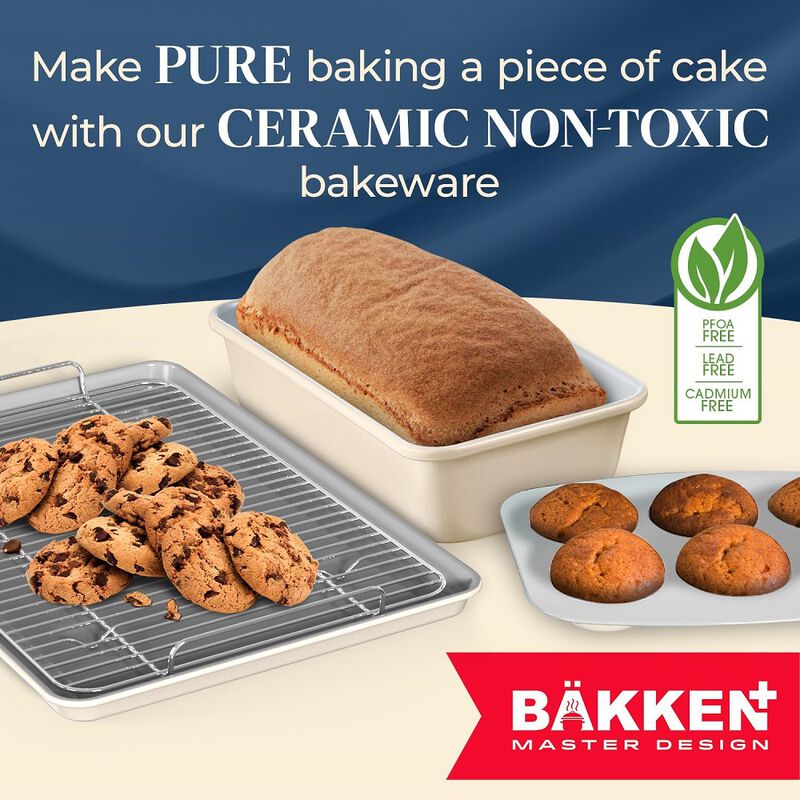 BAKKENMASTER Bake with Elegance: 6-Cup Cake/Muffin Pan Set - Blue, Teal, Marble, Golden, Cream - Aluminized Steel with Ceramic Non-Stick Coating, PFOA & PFAS Free - Non-Toxic, Heavy-Duty Bakeware