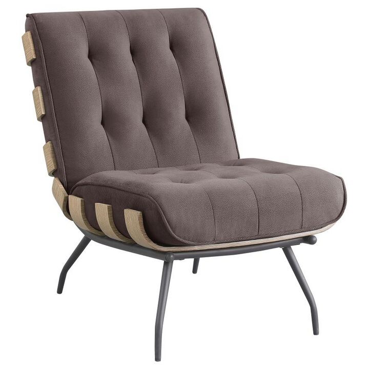Nain 35 Inch Accent Chair, Oversized Cushion Tufted Back, Dark Brown - Benzara