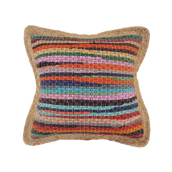 20" Tan and Pink Chindi Geometric Square Throw Pillow