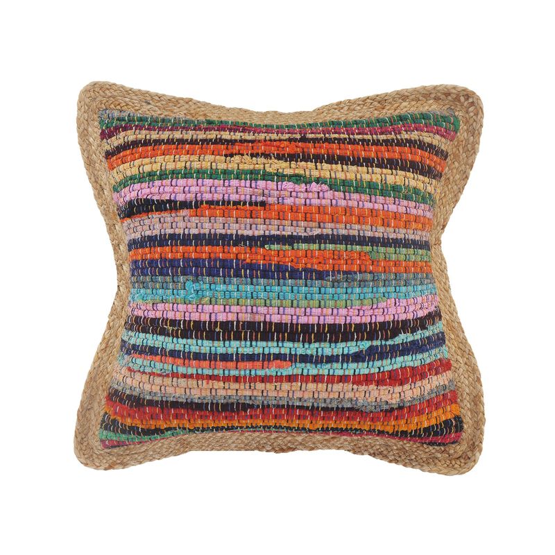 20" Tan and Pink Chindi Geometric Square Throw Pillow