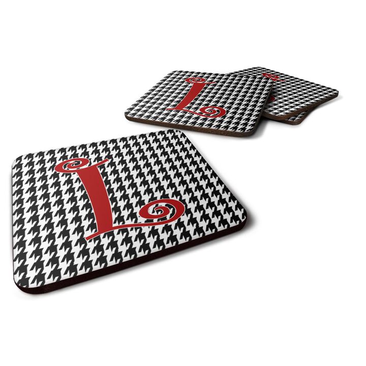 Caroline's Treasures CJ1035-LFC Monogram-Houndstooth Black Foam Coasters (Set of 4), Initial Letter L, 3.5 H x 3.5 W, Multicolor