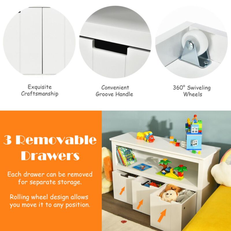 Hivvago Kid Toy Storage Cabinet 3 Drawer Chest with Wheels Large Storage Cube Shelf