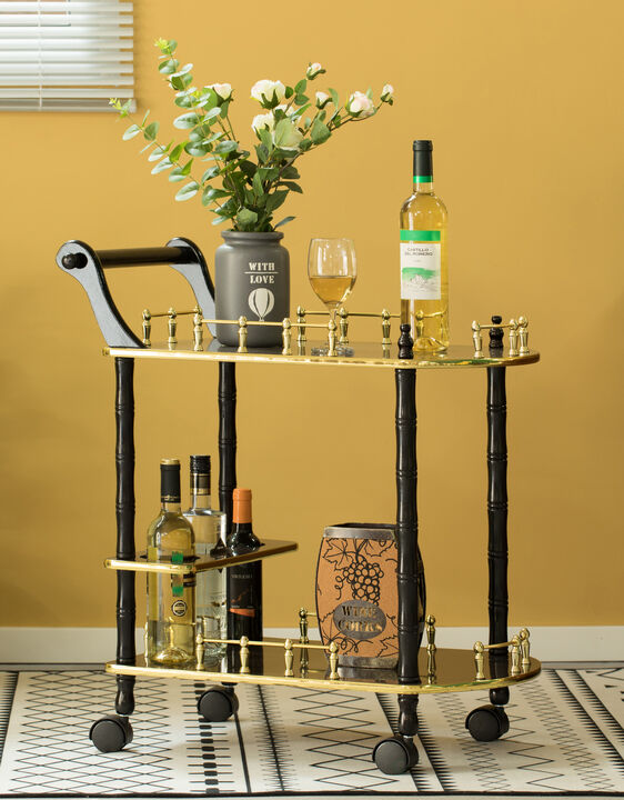 Serving Bar Cart Tea Trolley, 2 Tier Shelves on Rolling Wheels, Mobile Liquor Bar for Wine Beverage Drink Dinner Party, Utility Kitchen Storage Island Coffee Cabinet for Dining Living Room, Wood, Gray