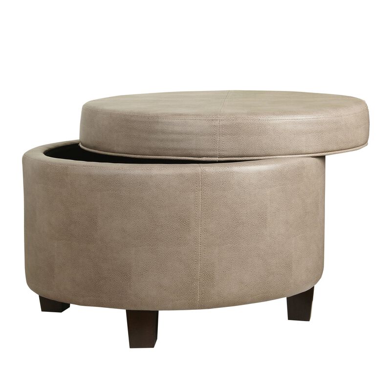 Faux Leather Upholstered Wooden Ottoman with Lift Off Lid Storage, Brown - Benzara