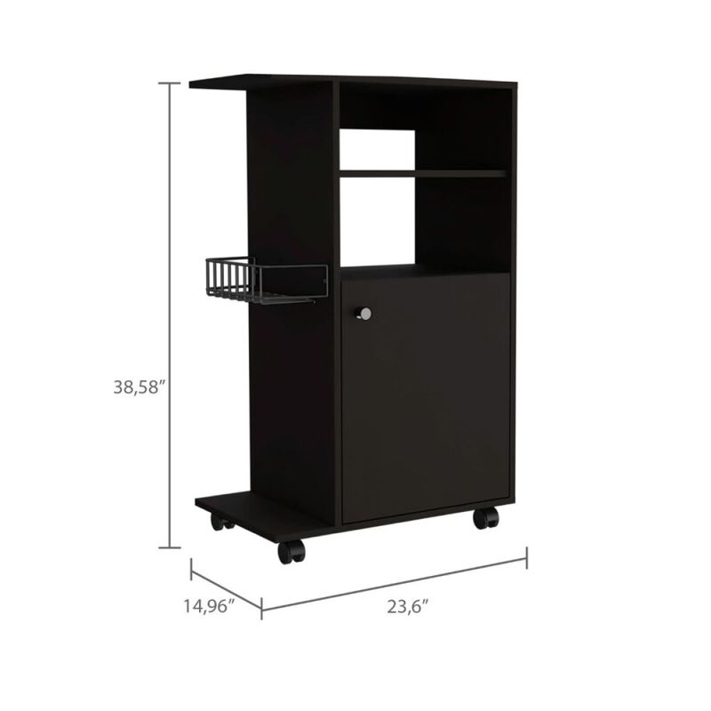 Clip Kitchen Cart, Single Door Cabinet, Four Casters - Black