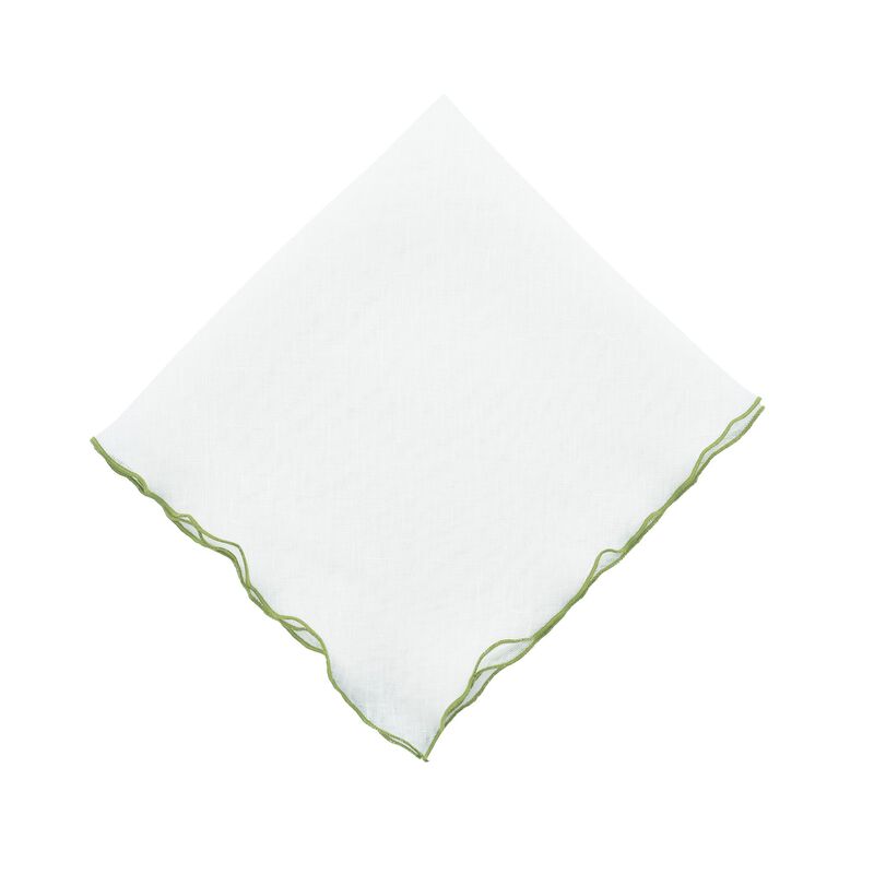 Linen Napkins With Green Ruffled Edges, Set of 4