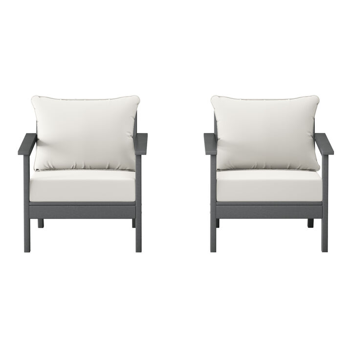 WestinTrends Outdoor Modern HDPE Patio Club Chairs with Deep Seat Cushions (Set of 2)