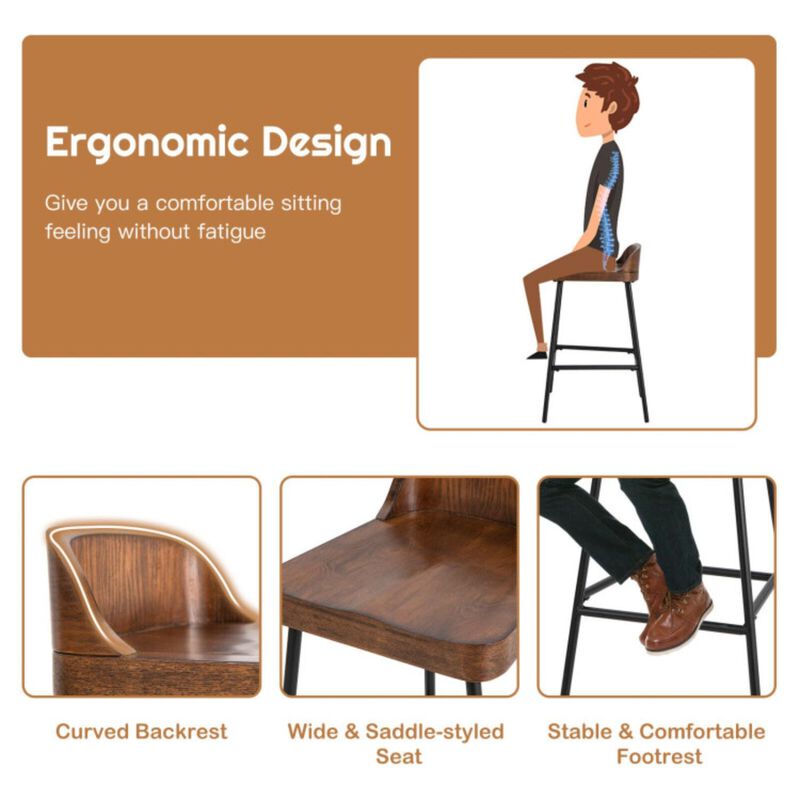 Hivvago Industrial 24.5 Inches Bar Stool with Backrest and Saddle Seat