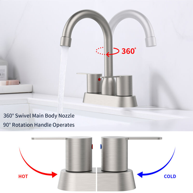 Bathroom Sink Faucet with 2 Handles Brushed Nickel Finish 3-Hole Mount