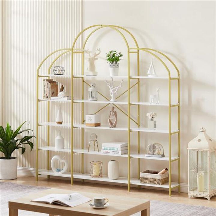 5-Tier Office Bookshelf with Round Top Modern Bookcase & Display Shelf for Home or Office Storage