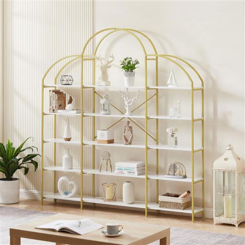5-Tier Office Bookshelf with Round Top Modern Bookcase & Display Shelf for Home or Office Storage