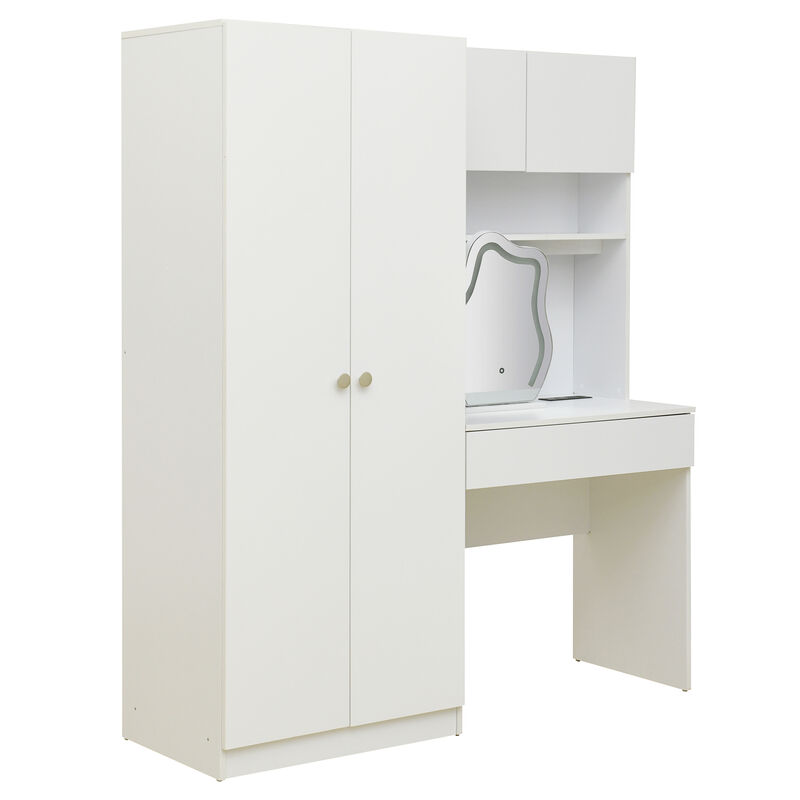 Merax Wooden Storage Vanity Wardrobe with Makeup Mirror and Drawers for Bedroom