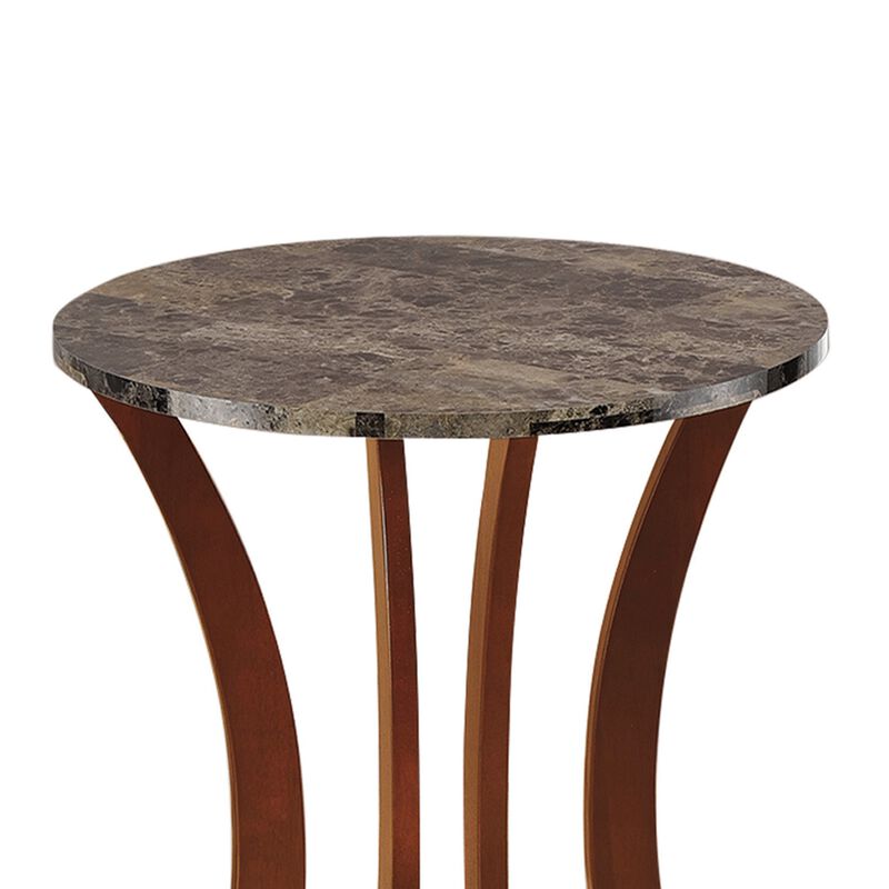 Transitional Wooden Plant Stand With Faux Marble Top, Brown-Benzara