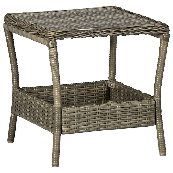 3pc Outdoor Lounge Chair Set with 1 End Table, Black, Brown Rattan - Benzara