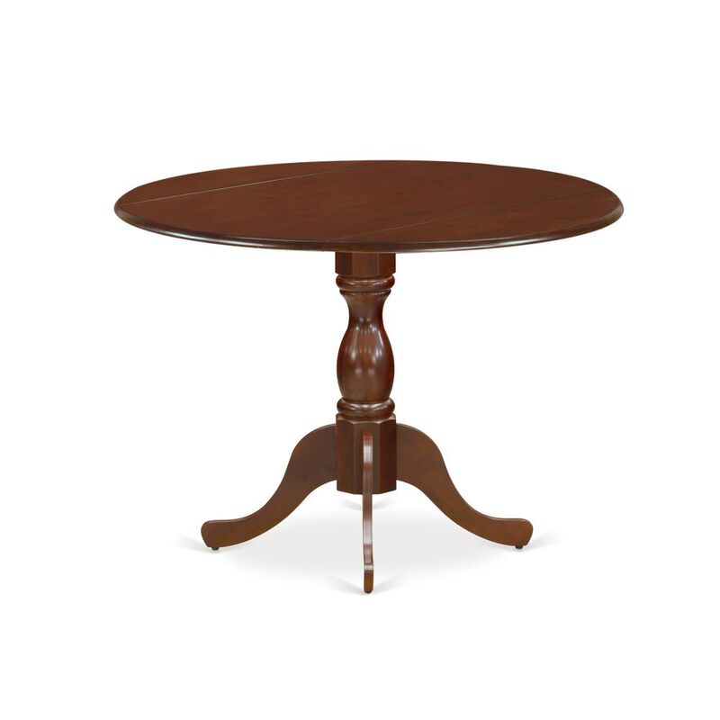 East West Furniture DMT-MAH-TP Round Table Mahogany Color Drops Leave Table Top Surface and Asian Wood Mid Century Table Pedestal Legs -Mahogany Finish