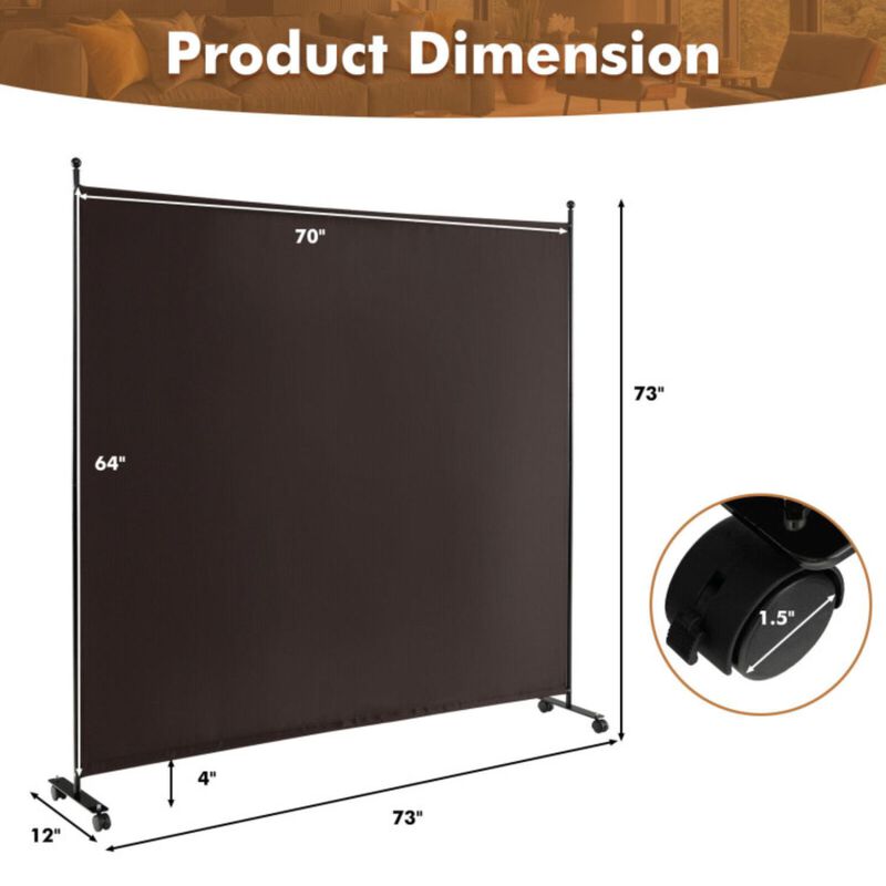 Hivvago 6 Feet Single Panel Rolling Room Divider with Smooth Wheels
