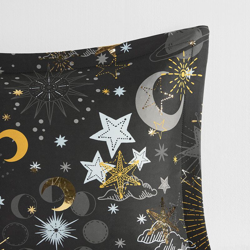 Gracie Mills Dervan Celestial Dreams Starry Sky Metallic Comforter Set with Enchanting Throw Pillow