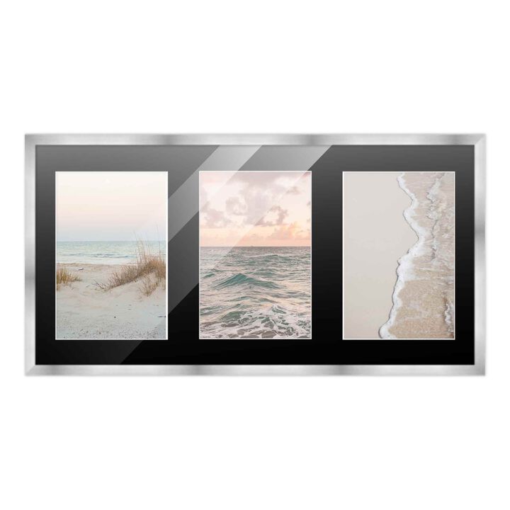 7.5x14.5 Wood Collage Frame with Black Mat For 3 4x6 Pictures