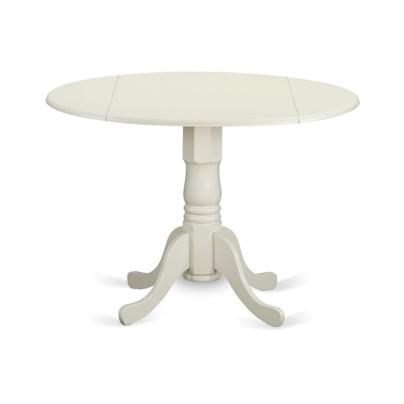 East West Furniture - DLVA5-LWH-C - 5-Piece Kitchen Table Set- 4 Dining Chairs with Linen Fabric Seat and Slatted Chair Back - Drop Leaves Dining Table - Linen White Finish