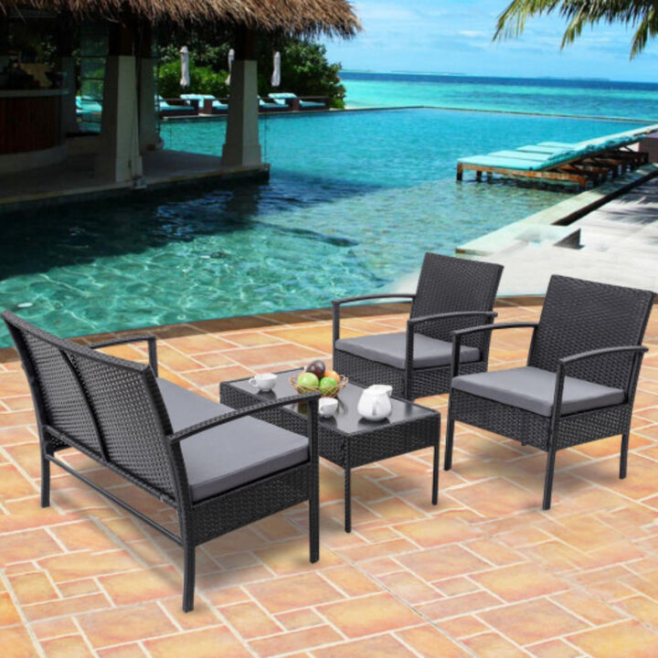 4 pcs Modern Outdoor Patio Rattan Wicker Furniture Set