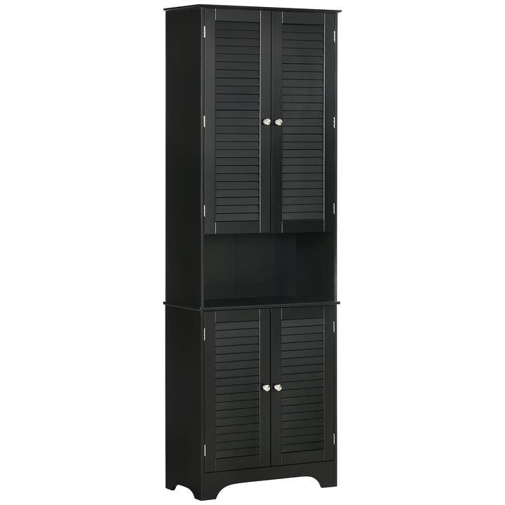 Black Bathroom Storage: Tall Linen Tower Cabinet with Doors & Shelf Black Bathroom Storage: Tall Linen Tower Cabinet with Doors & Shelf