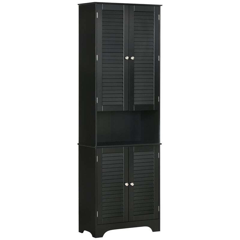 Black Bathroom Storage: Tall Linen Tower Cabinet with Doors & Shelf