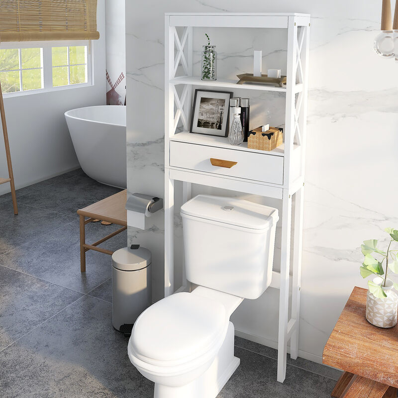 23.62 in. W. x 7.87 in. D x 64.96 in. H White Wood Linen Cabinet with 2 Open Shelves