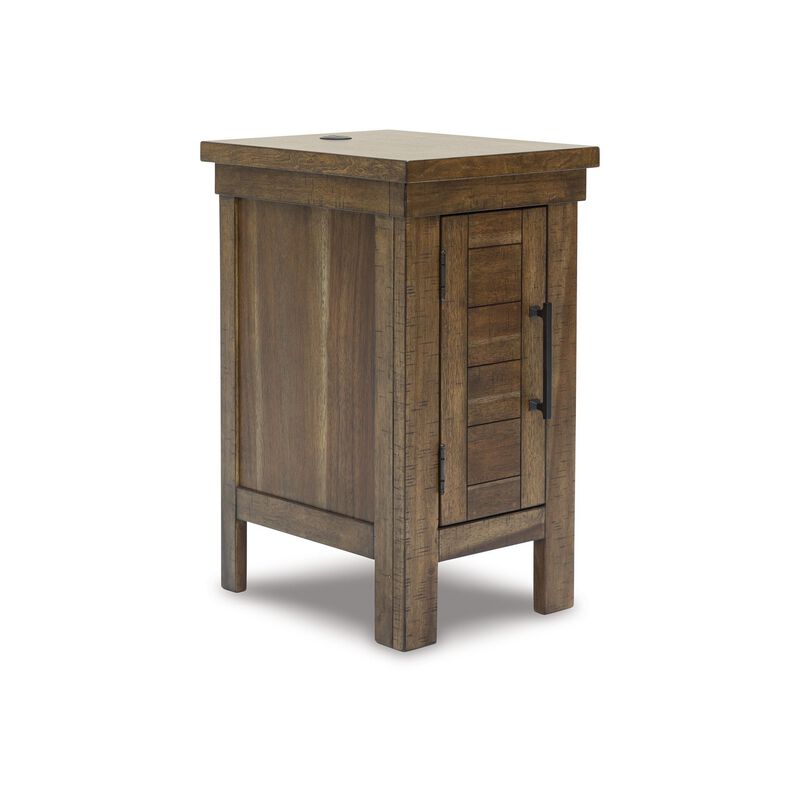 Chip Chairside End Table, Cabinet, 2 USB Ports, 17 Inch Brown Wood - Benzara
