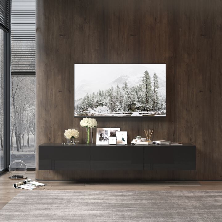 FUFU&GAGA Modern Floating TV Stand with 3 Spacious Drawers, (63" W x 13.8" D x 9.8" H),White