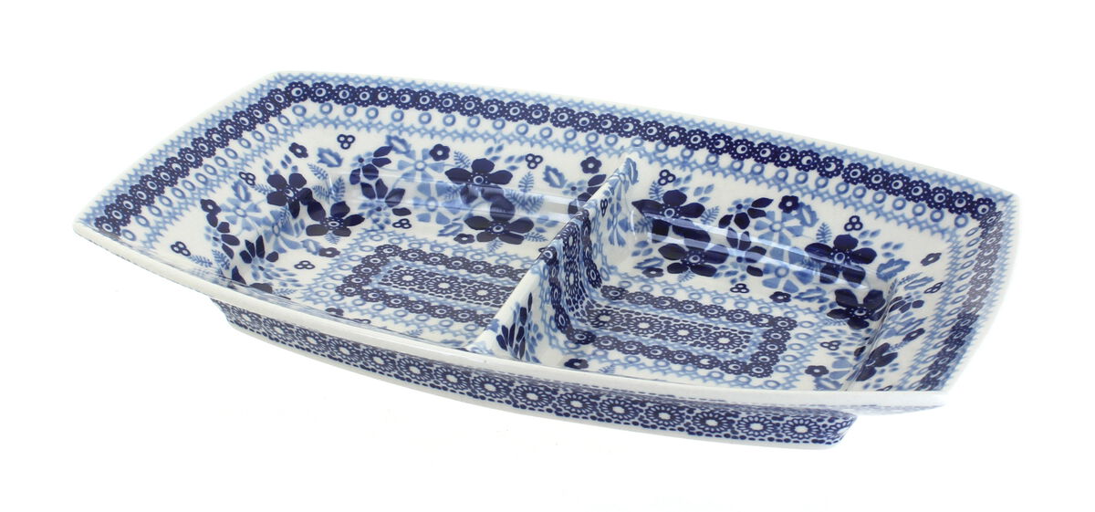 Blue Rose Polish Pottery Red Daisy Divided Dish