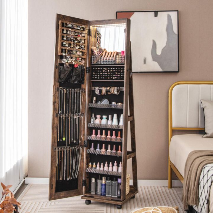 Hivvago 64 Inches Lockable Jewelry Cabinet Armoire with Built-in Makeup Mirror