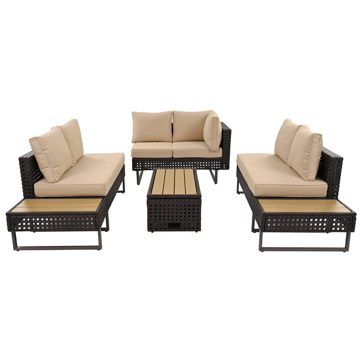 Merax Outdoor Sofa Extendable Coffee Table with Ice Bucket Set