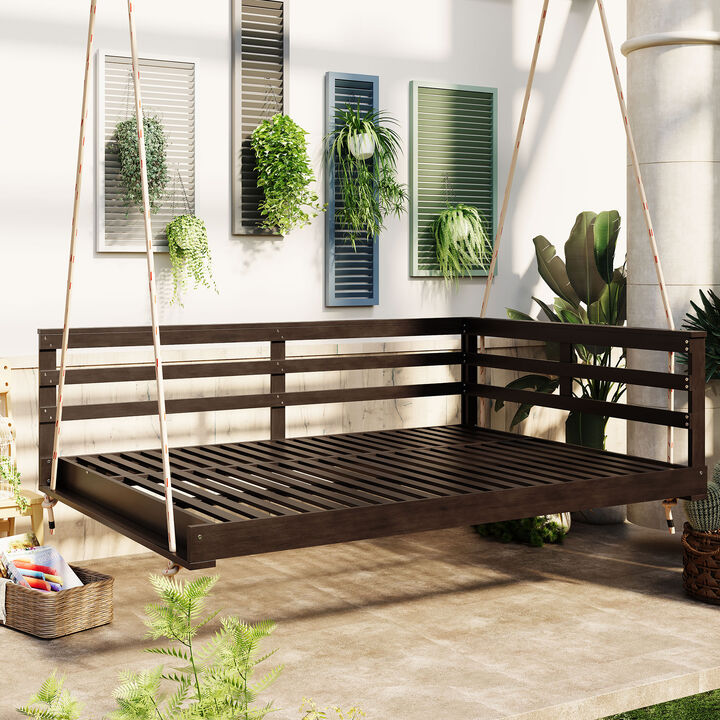Merax Acacia Wood Porch Swing Bed for Outdoor