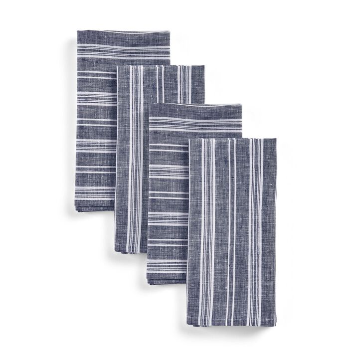 Solino Home 100% Pure Linen Chelsea Stripe Dinner Napkins 20 x 20 Inch Set of 4