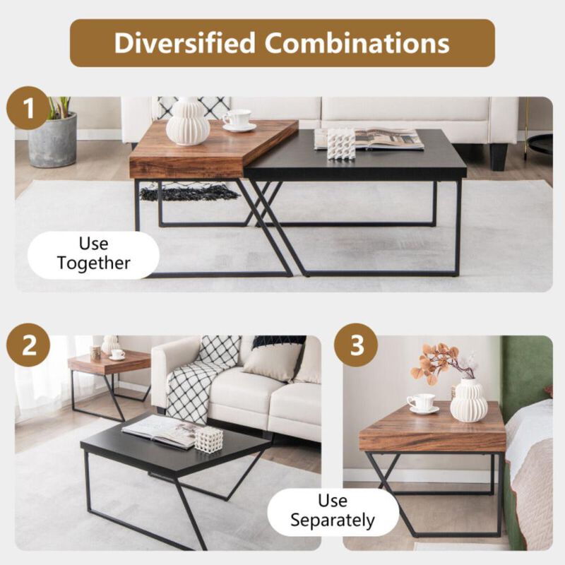 Hivvago Coffee Table Set of 2 with Powder Coated Metal Legs
