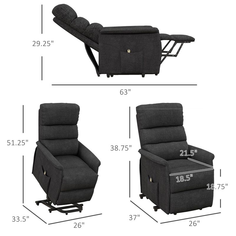 Power Lift Chair for Ease-Loving Adults, Electric Lift Recliner Chair with Remote Control, Side Pockets for Living Room, Black