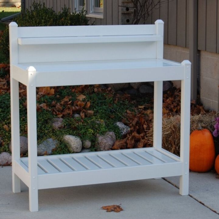 QuikFurn White PVC Vinyl Potting Bench Outdoor Garden Bakers Rack