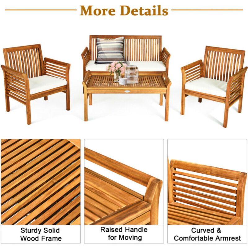 Hivvago 4 Pieces Outdoor Acacia Wood Sofa Furniture Set