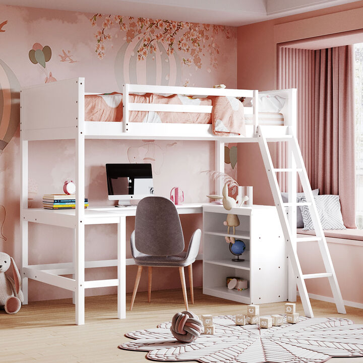 Merax Loft Bed with Shelves and Desk