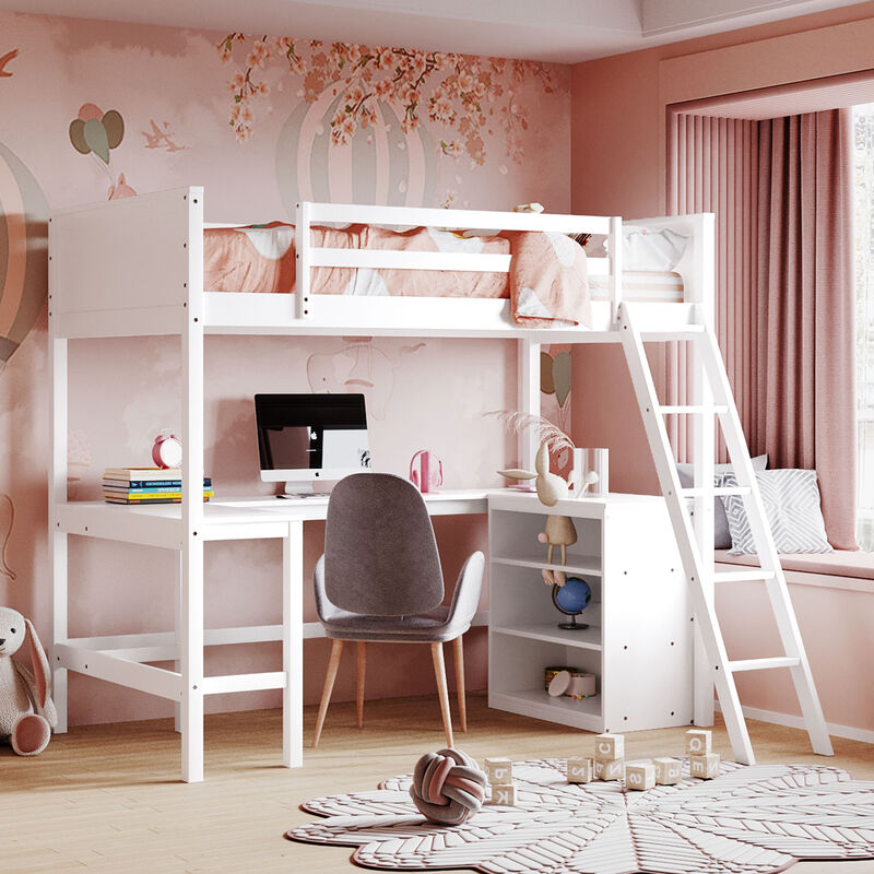 Merax Loft Bed with Shelves and Desk