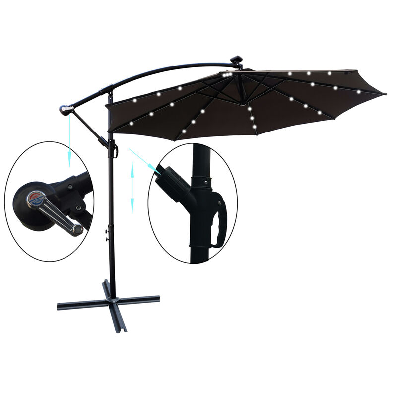 10 FT Outdoor Patio Umbrella Solar Powered LED Lighted Sun Shade Market Waterproof 8 Ribs