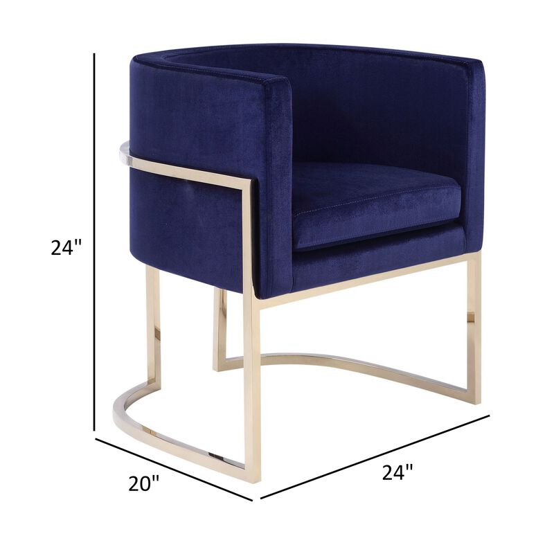 Naaz 24 Inch Kids Chair, Round, Blue Cushioned Velvet, Cantilever Gold Base - Benzara