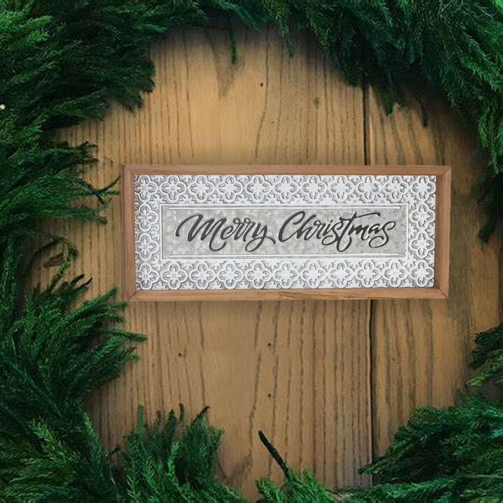 Set of 2 Ornate Metal Merry Christmas Signs for Festive Home Accent
