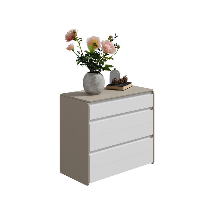 FUFU&GAGA Modern Nightstand with 3 Drawers, P2 MDF, Leather Drawers (31.5" W x 27.6" H x 15.7" D), White and Gray