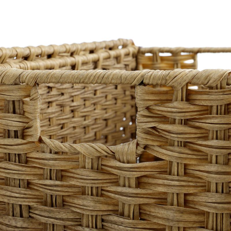 Handwoven Laundry Basket with Lid, 90L Synthetic Rattan Divided Clothes Hamper with Handles