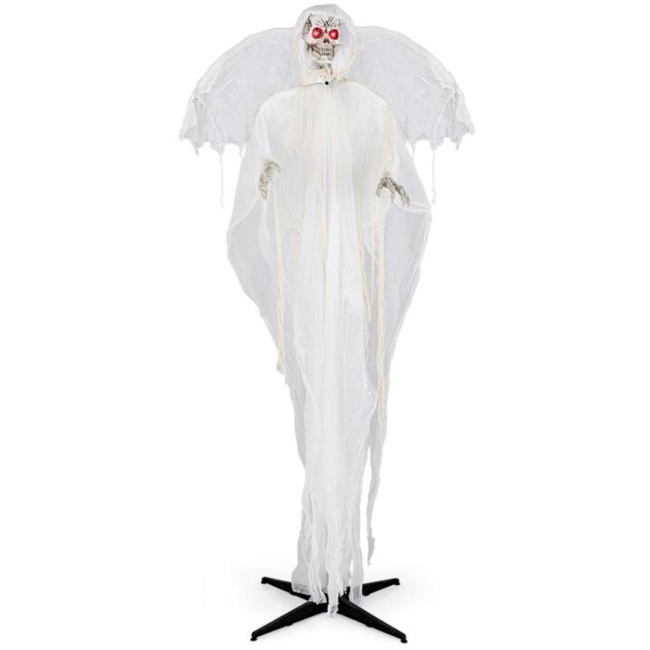 Hivvago 8.3 ft Halloween Standing Haunted Angel with Lighted Eyes and Automatic Wing Movement