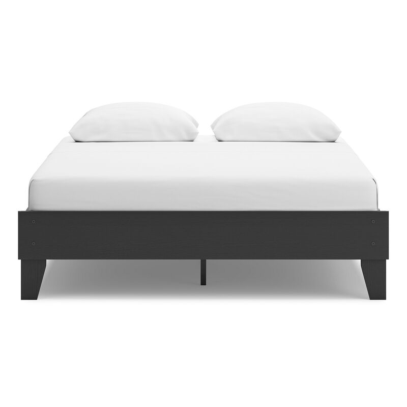 Alli Queen Size Platform Bed, Matte Black Wood Frame with Laminate - Benzara