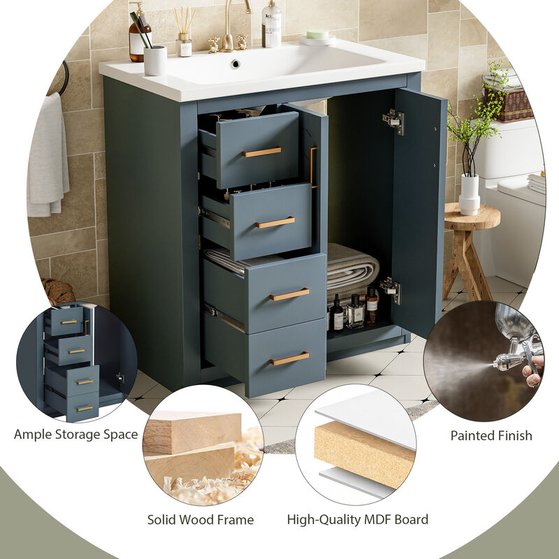 Merax Solid Wood Frame Freestanding Vanity for Bathroom