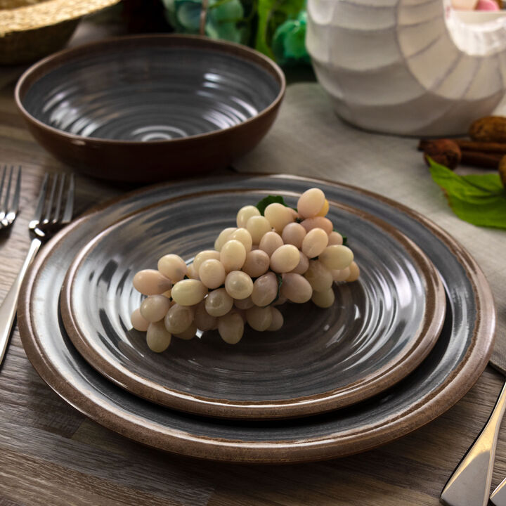 Elama Stone Oak 12 Piece Lightweight Melamine Dinnerware Set in Black